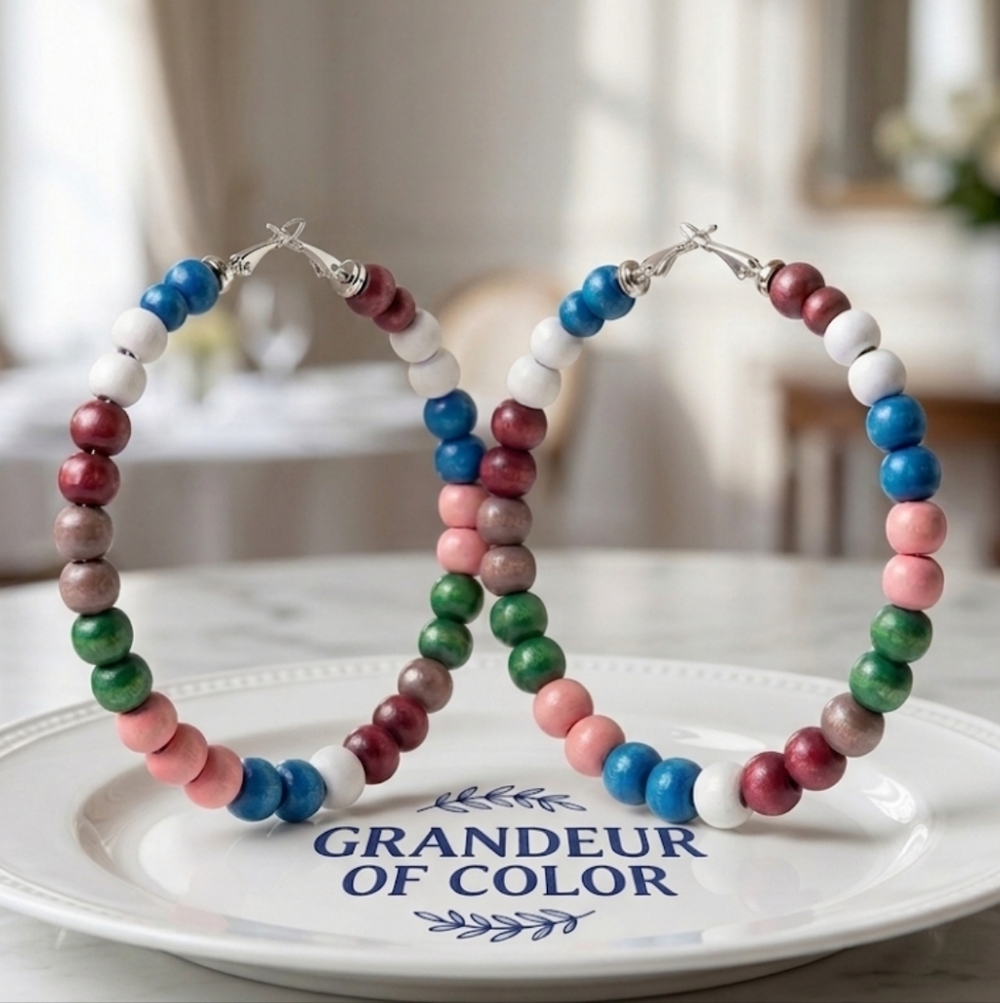 Extra-large earrings with wooden beads, super lightweight and easy to wear. 8 cm - Picture 10 of 12